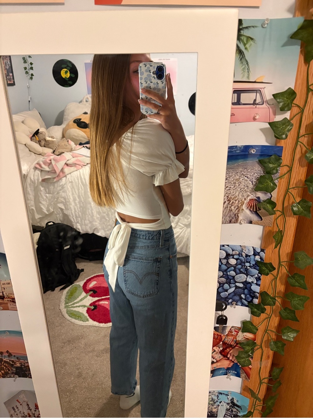 White Tie-Back Puff Sleeve Blouse